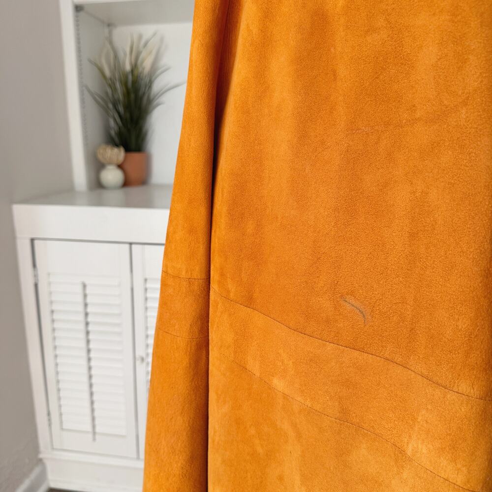 Vintage Rust Burnt Orange Suede Leather Fur Collar Trench Jacket Size M - Picture 8 of 8